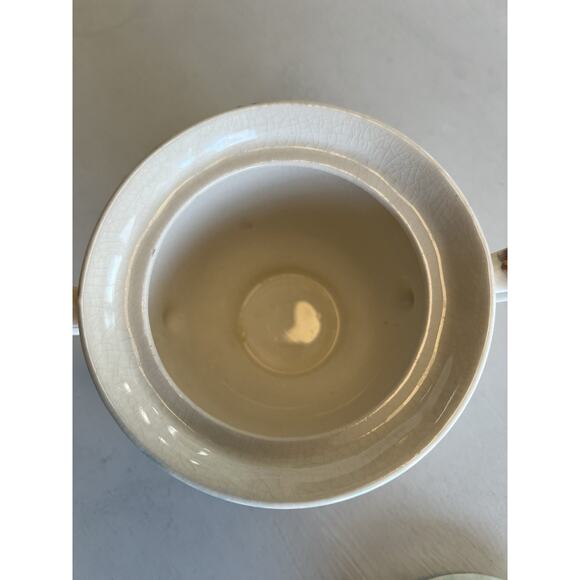 Hand Painted Porcelain Sugar Or Honey Bowl Lid Blue Pink Roses Gold Trim Signed - Picture 7 of 16